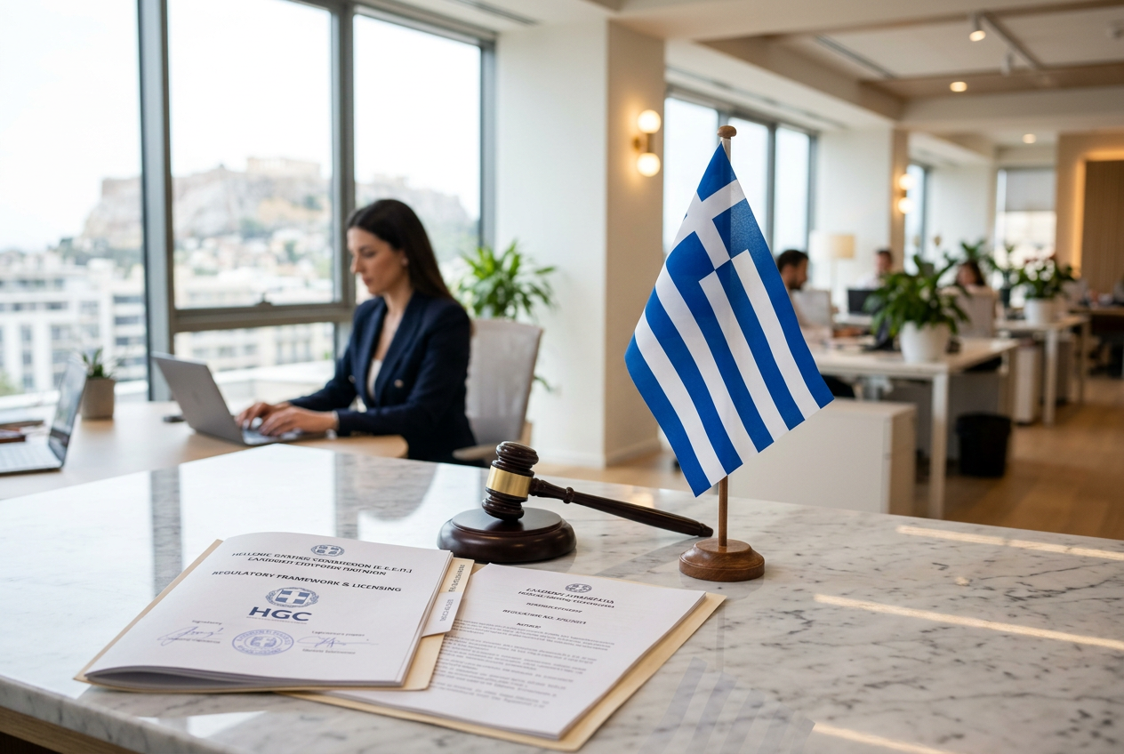 Greek legal documents and regulatory authority symbols